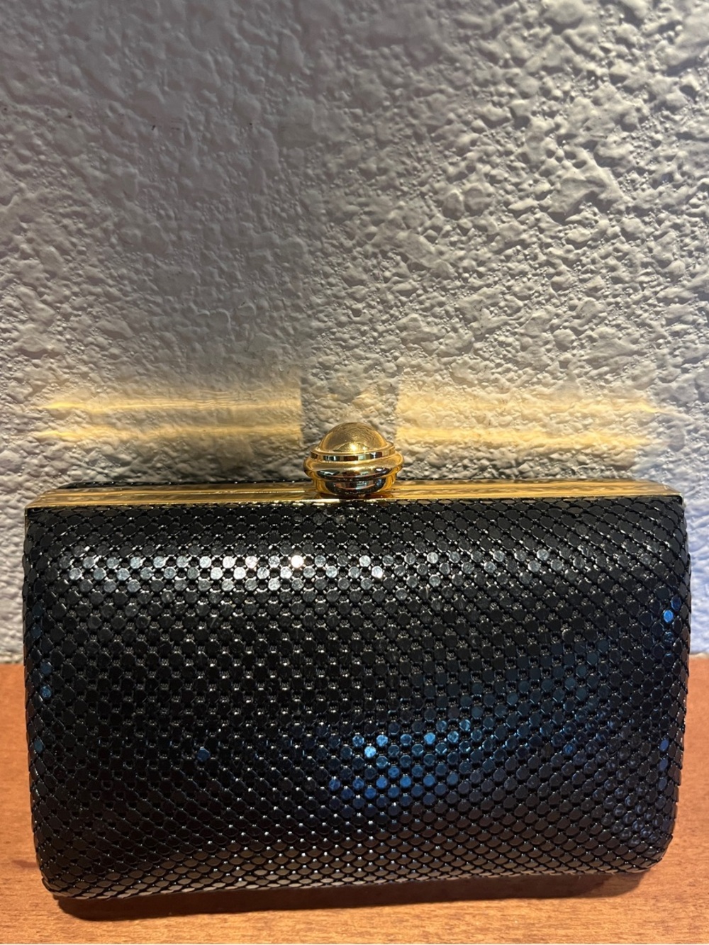 La Regale Black Sequin Clutch with Gold Frame